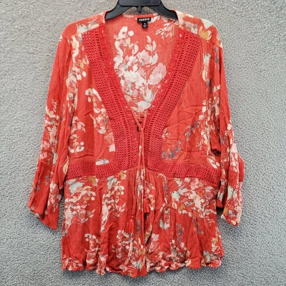 Torrid Babydoll Gauze Crochet Trim Lace-Up Top size 2 (2x) 18-20 - Picture 7 of 8